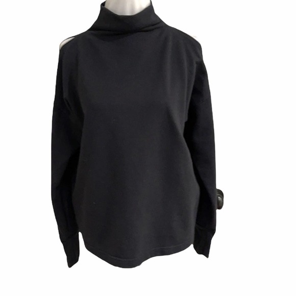 Varley Looser Fit  Mock Neck Cold Shoulder Black Sweatshirt SZ S - Picture 2 of 6